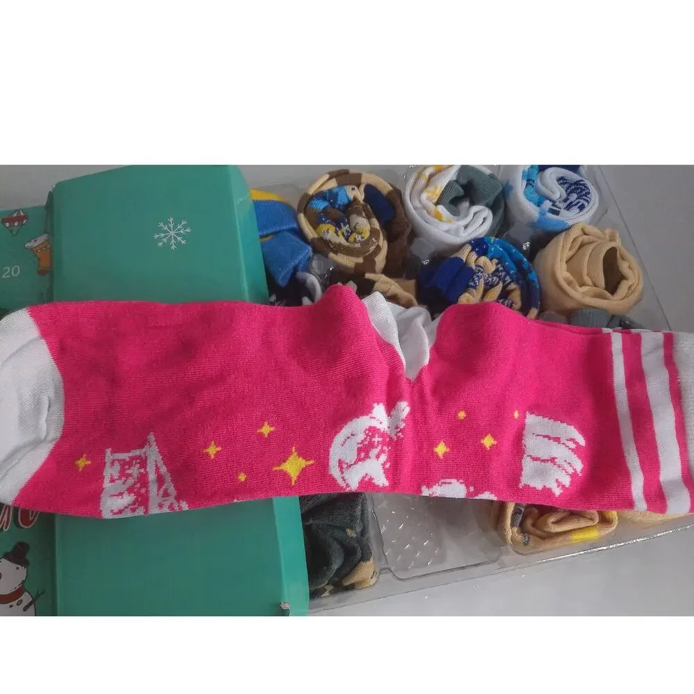 Advent Christmas Calendar Socks Nativity Theme Set of 24 New Open Box